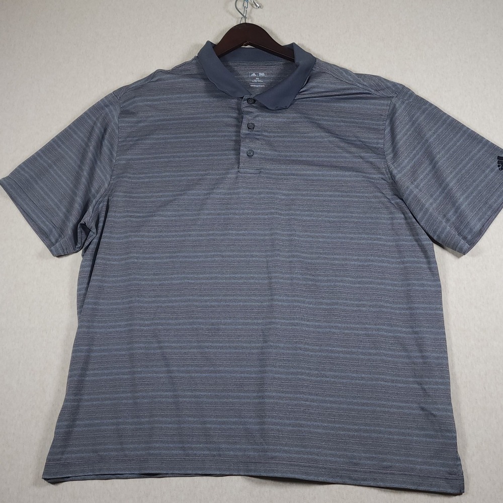 Adidas Golf Polo Shirt 3XL Gray Striped Performance Short Sleeve Mens Big Tall